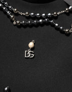 Dolce & Gabbana Black Polyester Necklace Embellished T-shirt