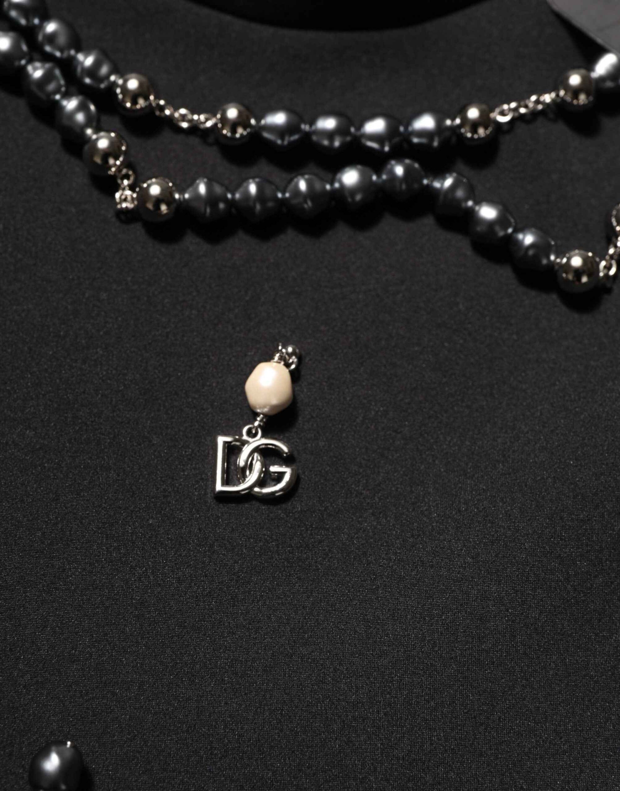 Dolce & Gabbana Black Polyester Necklace Embellished T-shirt