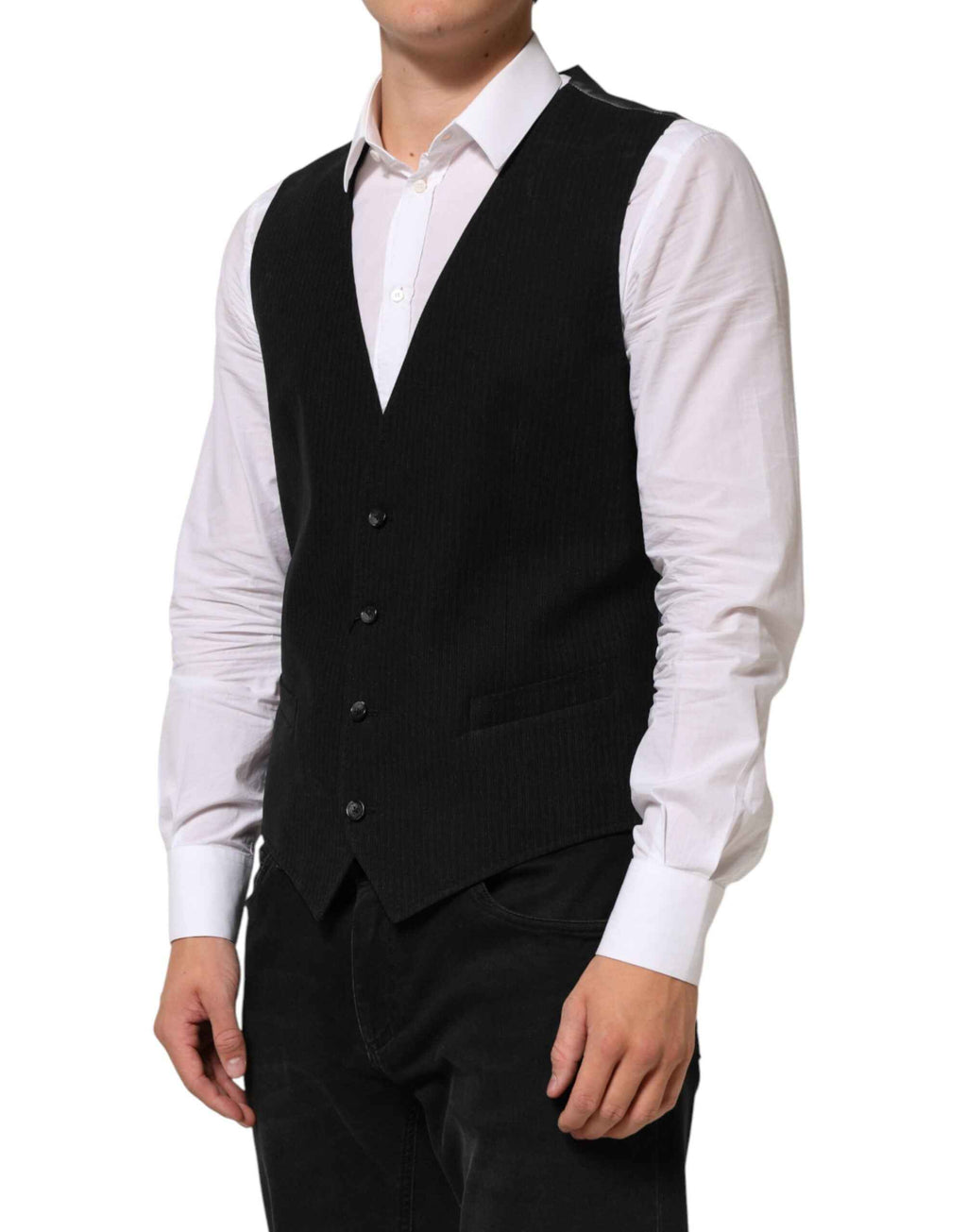 Dolce & Gabbana Black Cotton Waistcoat Dress Men Formal Vest
