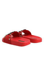 Dolce & Gabbana Red Sacred Heart Stud Slides Beachwear Shoes