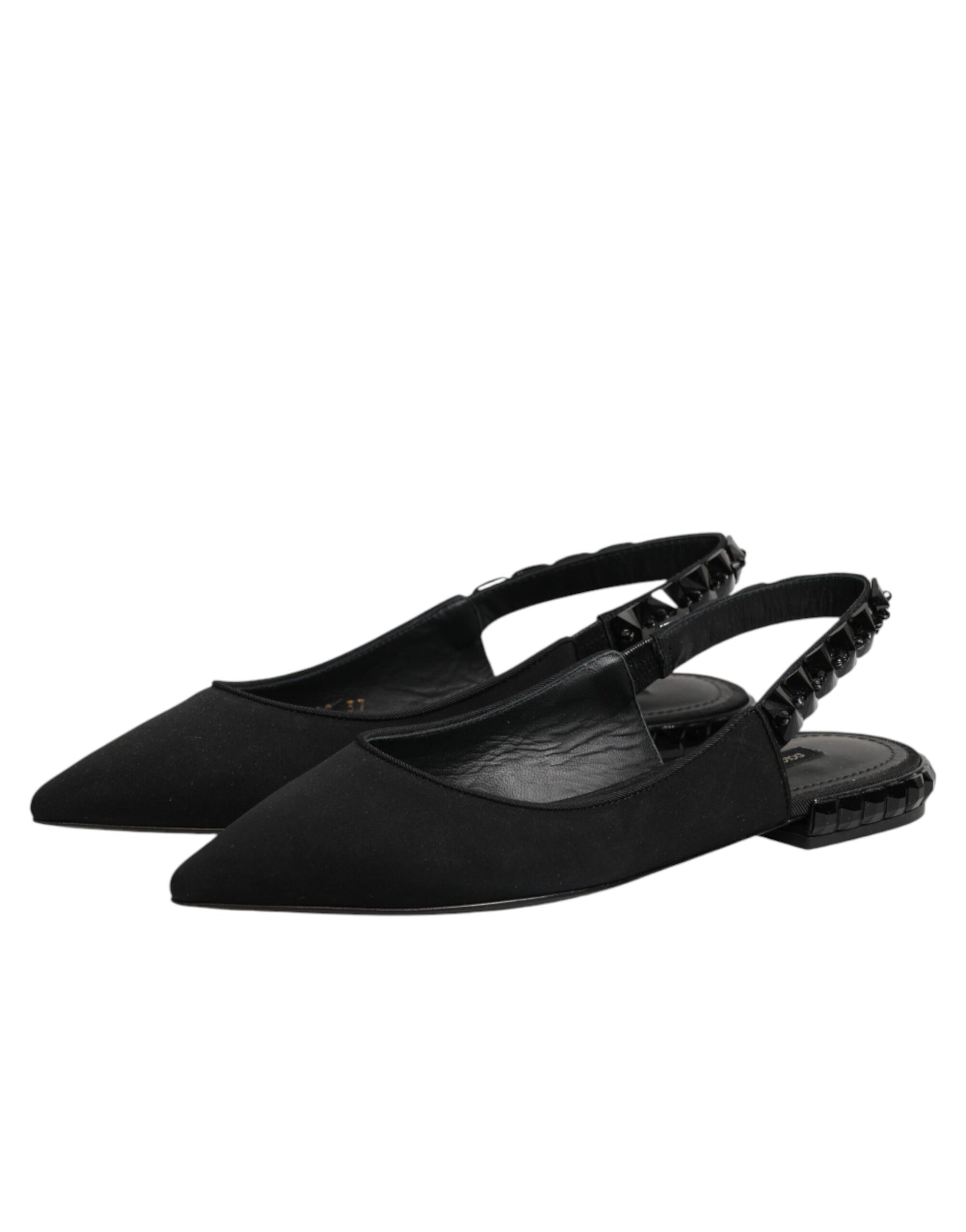 Dolce & Gabbana Black Crystal Charmeuse Slingback Shoes