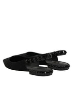 Dolce & Gabbana Black Crystal Charmeuse Slingback Shoes