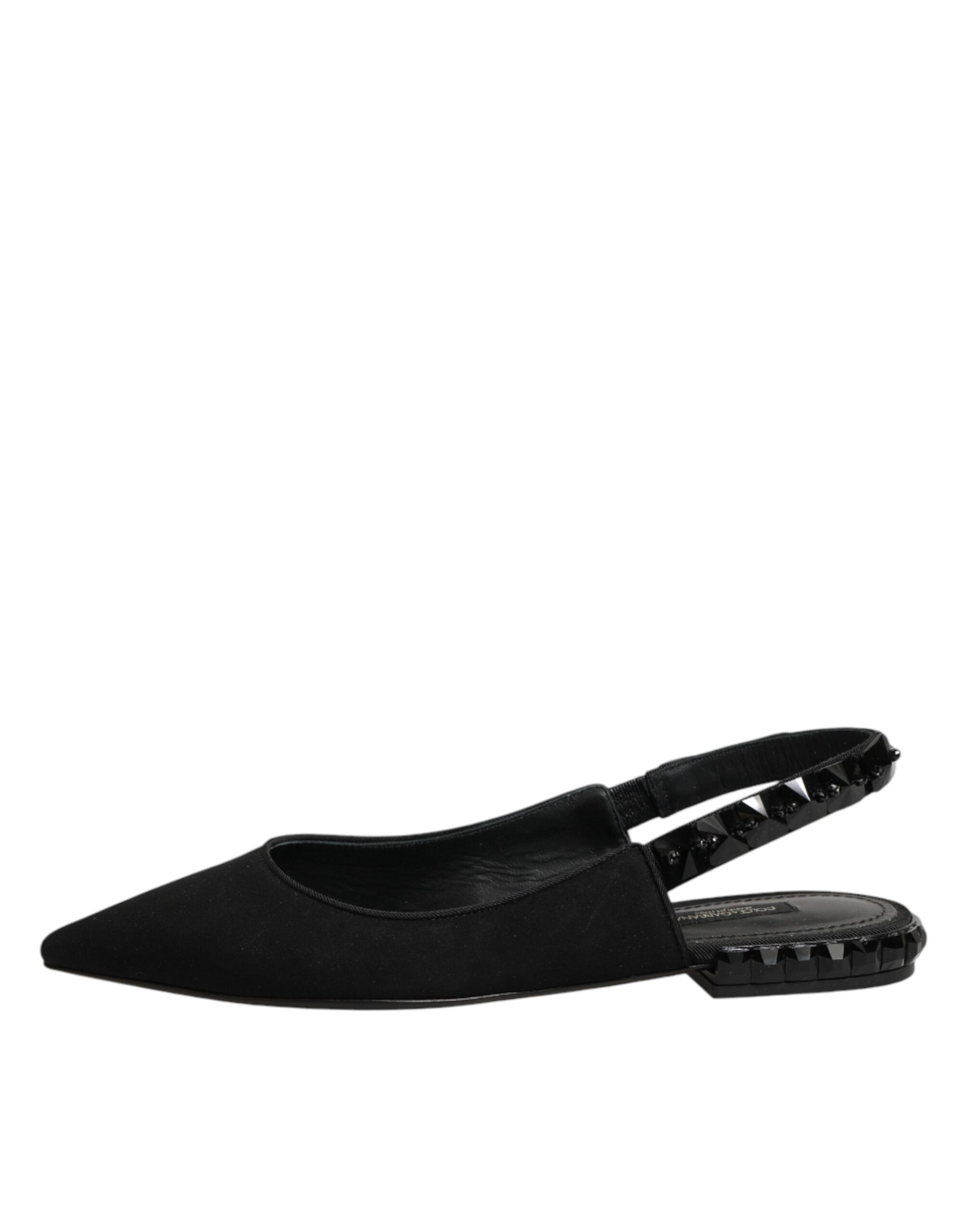 Dolce & Gabbana Black Crystal Charmeuse Slingback Shoes