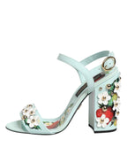 Dolce & Gabbana Mint Green Floral Studs Heels Sandals Shoes