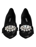 Dolce & Gabbana Black Satin Bow Crystal Embellishment Pumps Shoes