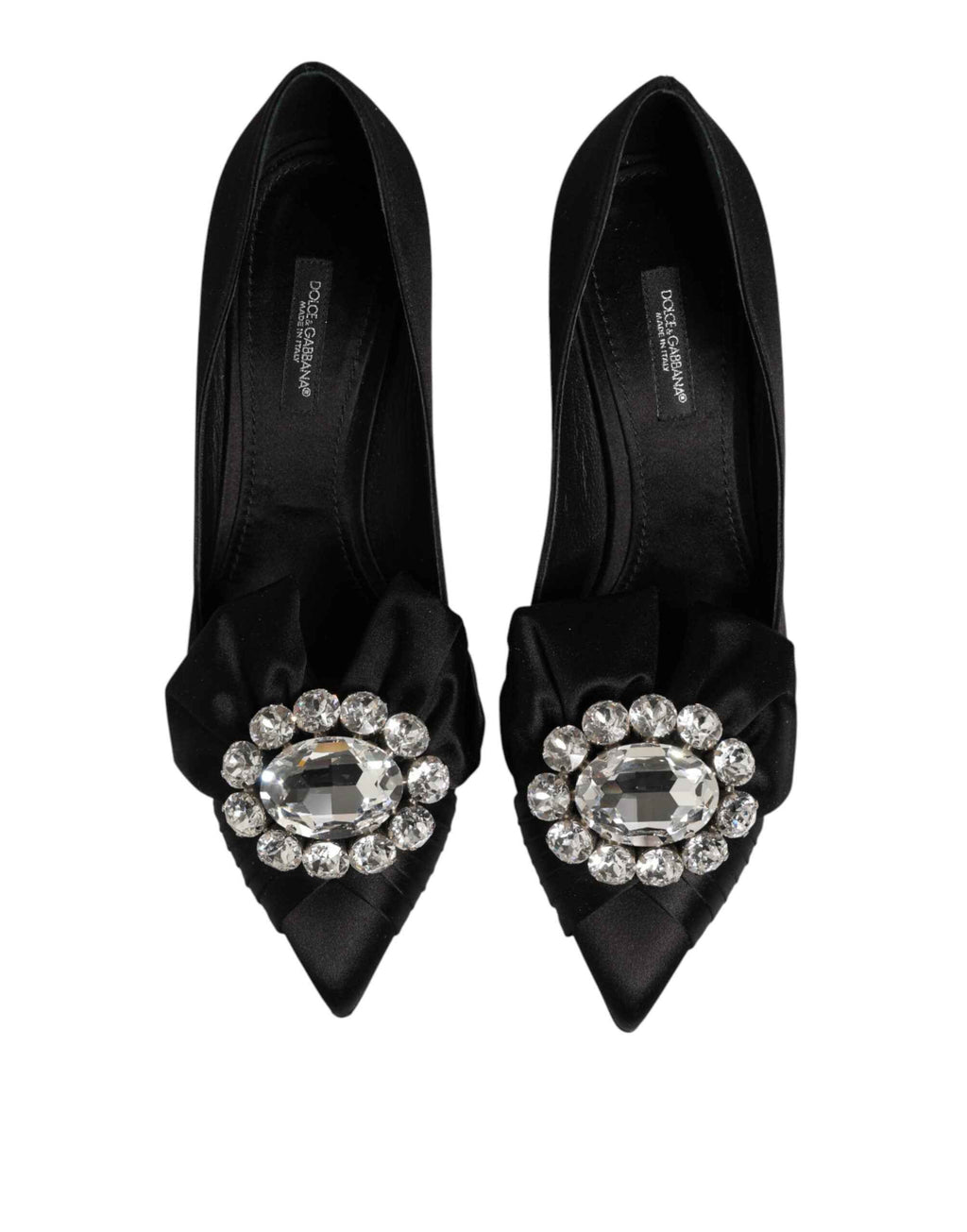 Dolce & Gabbana Black Satin Bow Crystal Embellishment Pumps Shoes