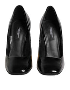 Dolce & Gabbana Black Gold Patent Leather Logo Heels Pumps Shoes