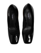 Dolce & Gabbana Black Gold Patent Leather Logo Heels Pumps Shoes