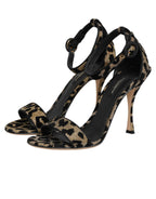 Dolce & Gabbana Gold Leopard Ankle Strap Heels Sandals Shoes
