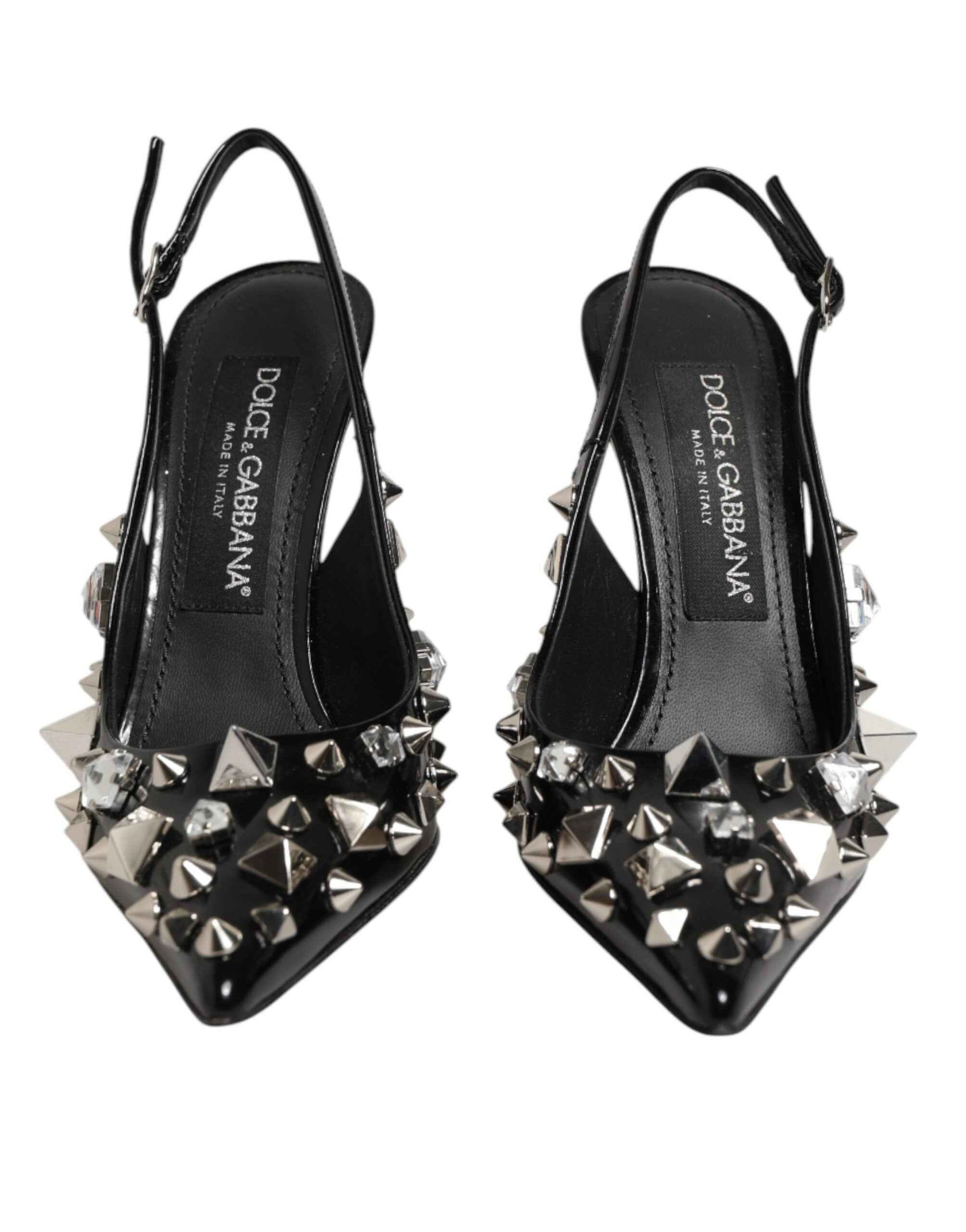 Dolce & Gabbana Black Studded Leather Heels Slingbacks Shoes