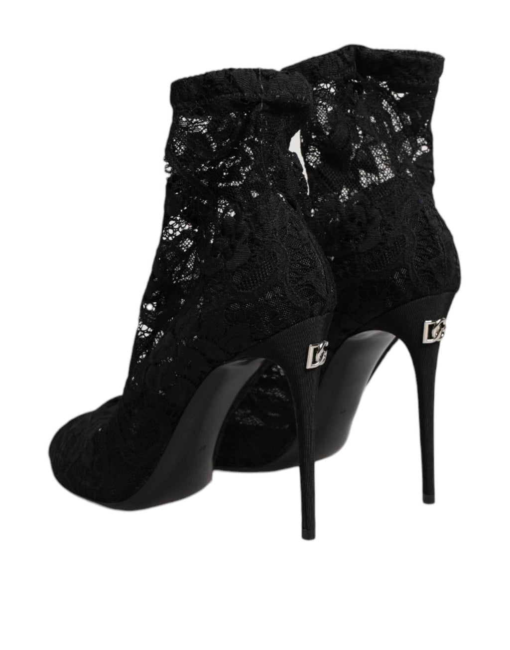 Dolce & Gabbana Black Stretch Taormina Lace Boots Shoes