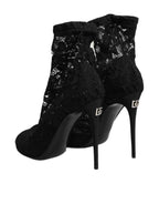 Dolce & Gabbana Black Stretch Taormina Lace Boots Shoes