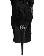 Dolce & Gabbana Black Stretch Taormina Lace Boots Shoes