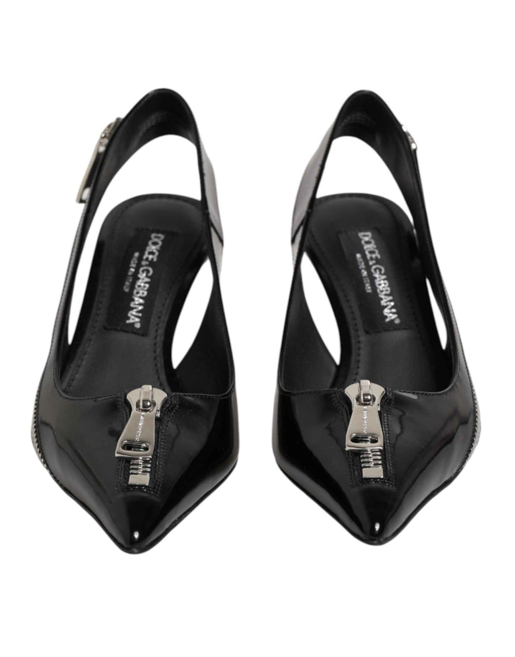 Dolce & Gabbana Black Zipper Leather Heels Slingbacks Shoes