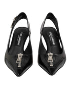 Dolce & Gabbana Black Zipper Leather Heels Slingbacks Shoes