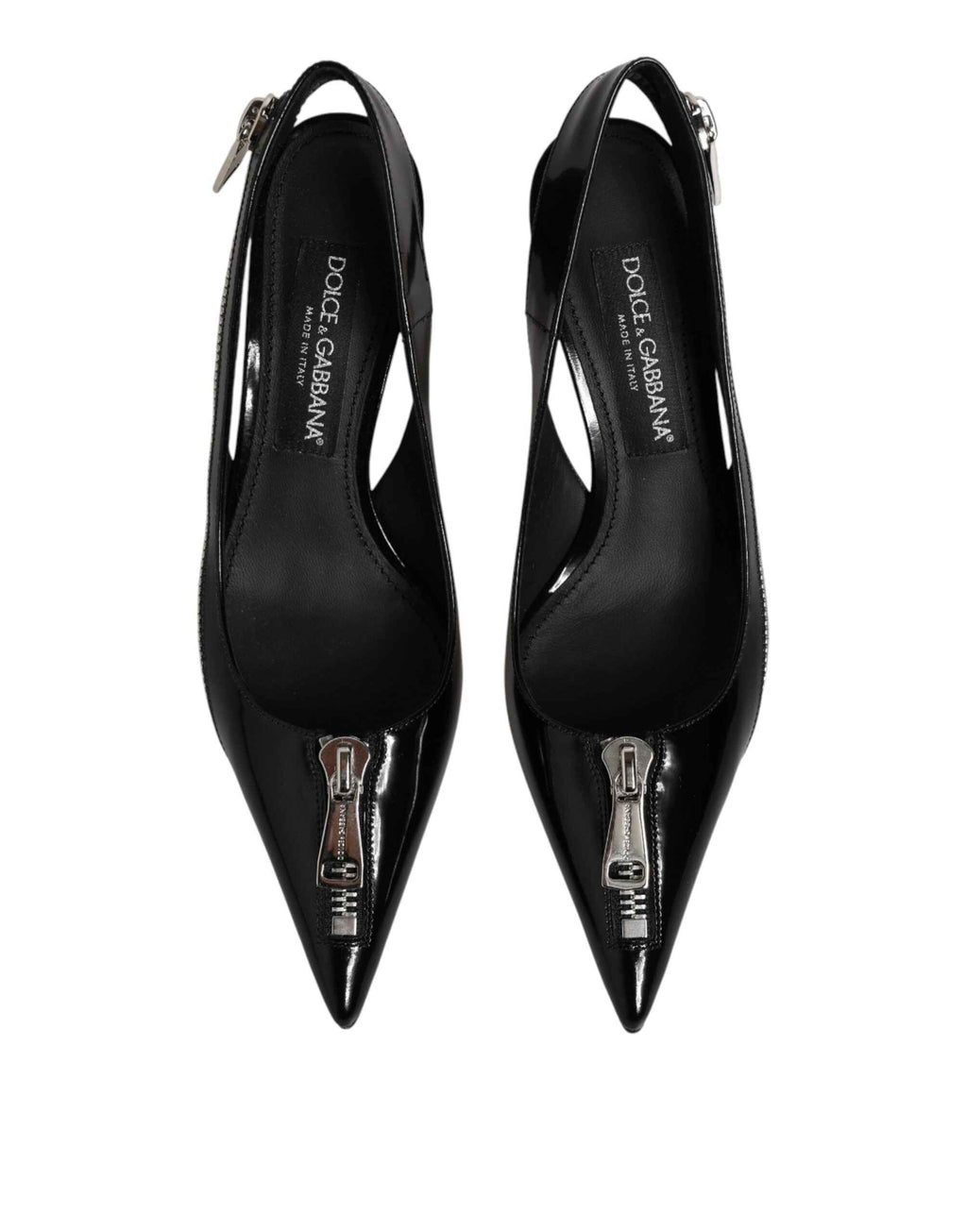 Dolce & Gabbana Black Zipper Leather Heels Slingbacks Shoes