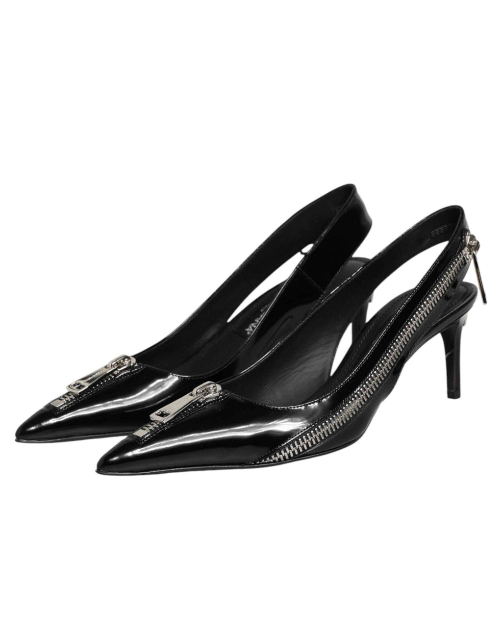 Dolce & Gabbana Black Zipper Leather Heels Slingbacks Shoes