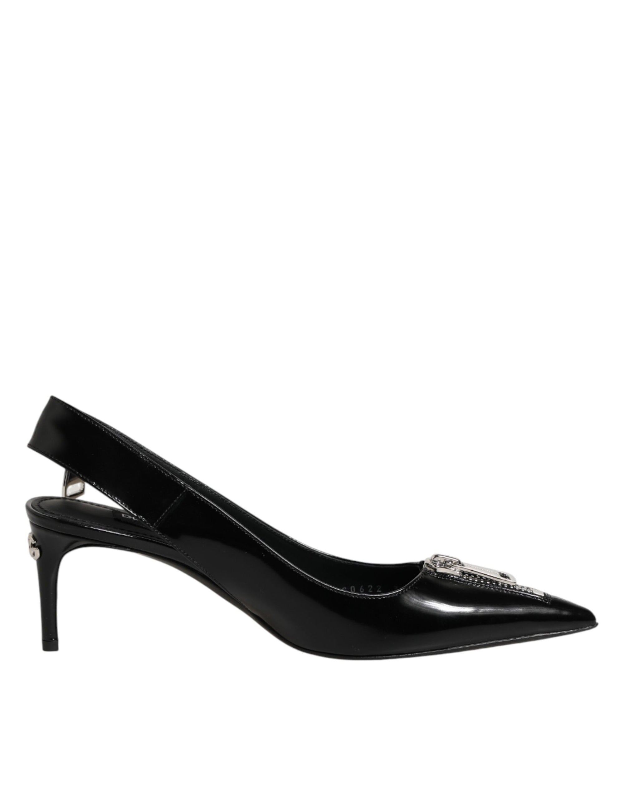 Dolce & Gabbana Black Zipper Leather Heels Slingbacks Shoes