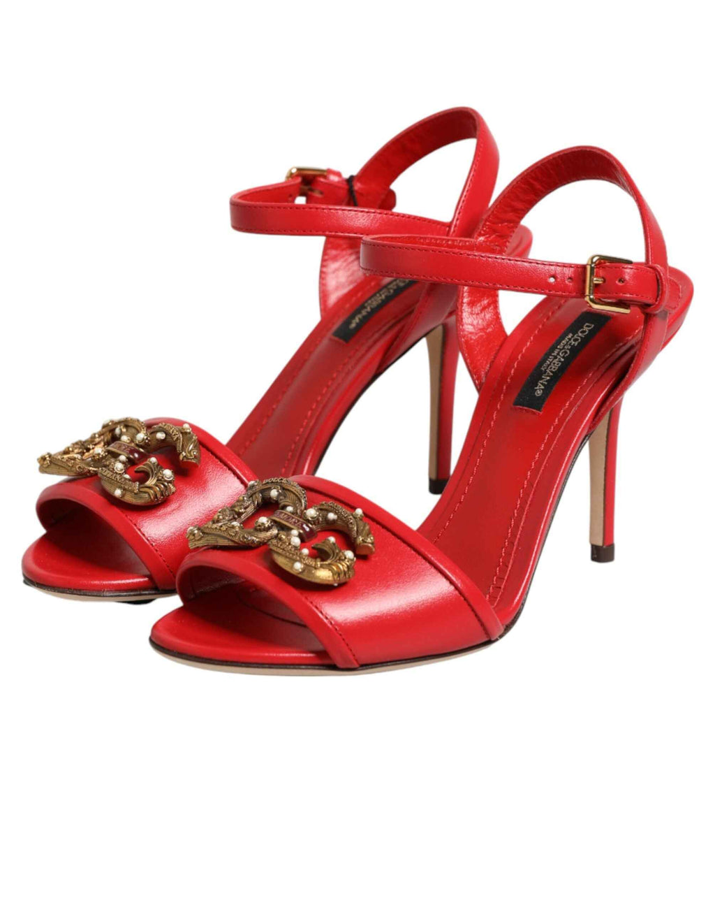 Dolce & Gabbana Red Leather DG AMORE Heels Sandals Shoes