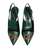 Dolce & Gabbana Green Leather AMORE Heels Slingbacks Shoes