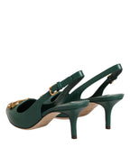 Dolce & Gabbana Green Leather AMORE Heels Slingbacks Shoes