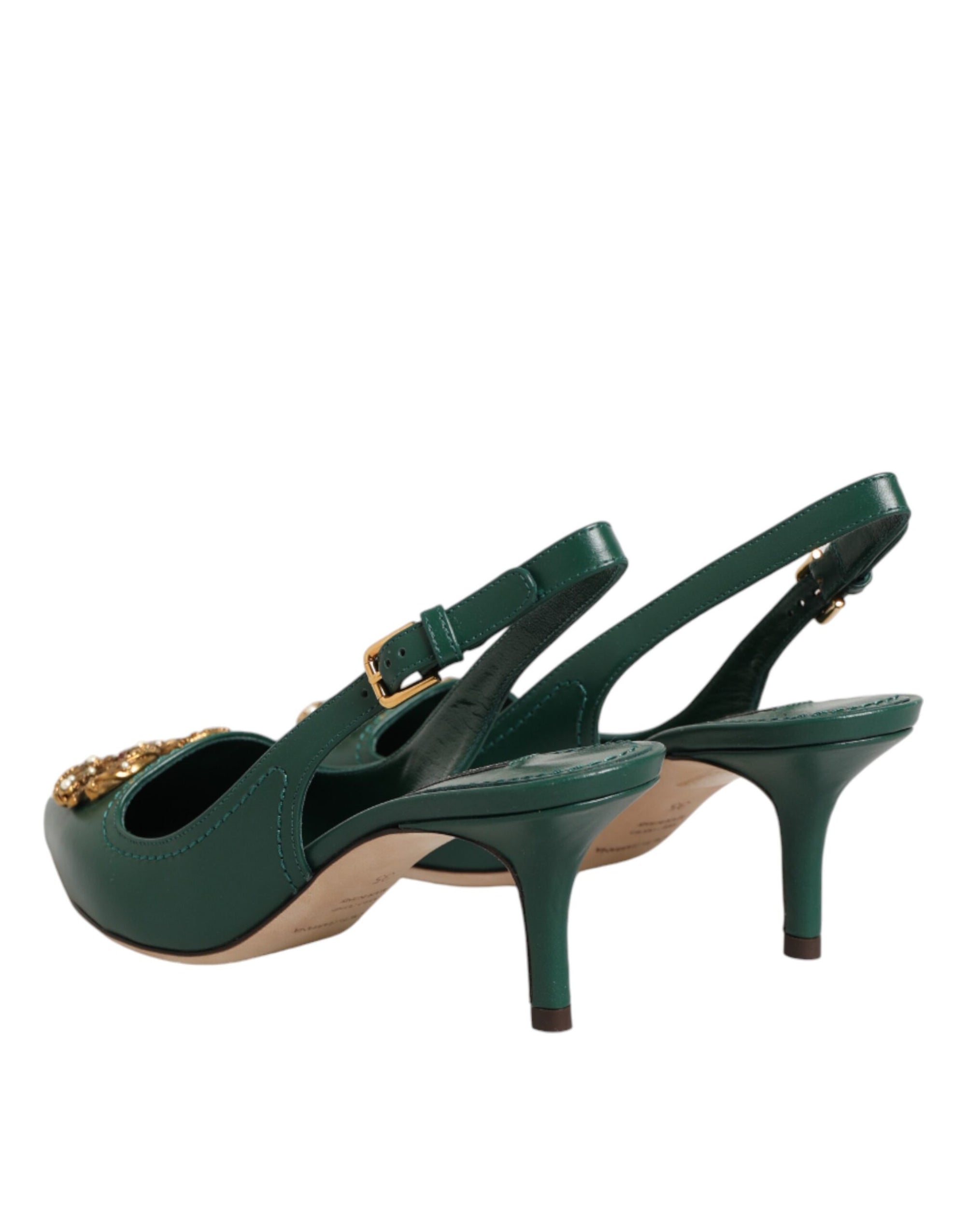 Dolce & Gabbana Green Leather AMORE Heels Slingbacks Shoes