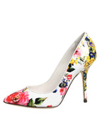 Dolce & Gabbana White Floral Leather High Heels Pumps Shoes