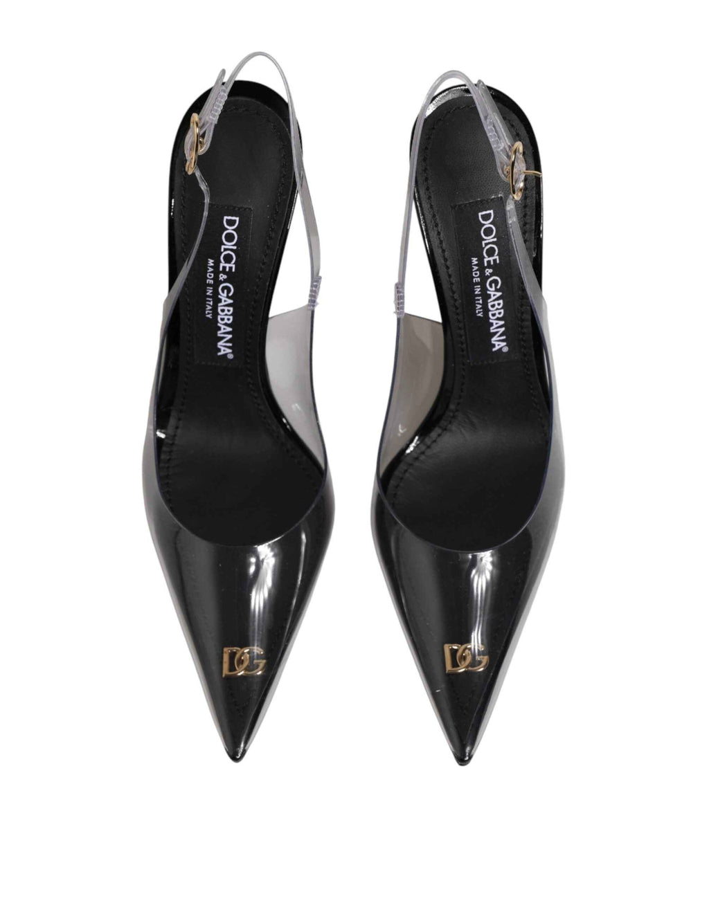 Dolce & Gabbana Black Leather Clear PVC Slingback Pumps Shoes