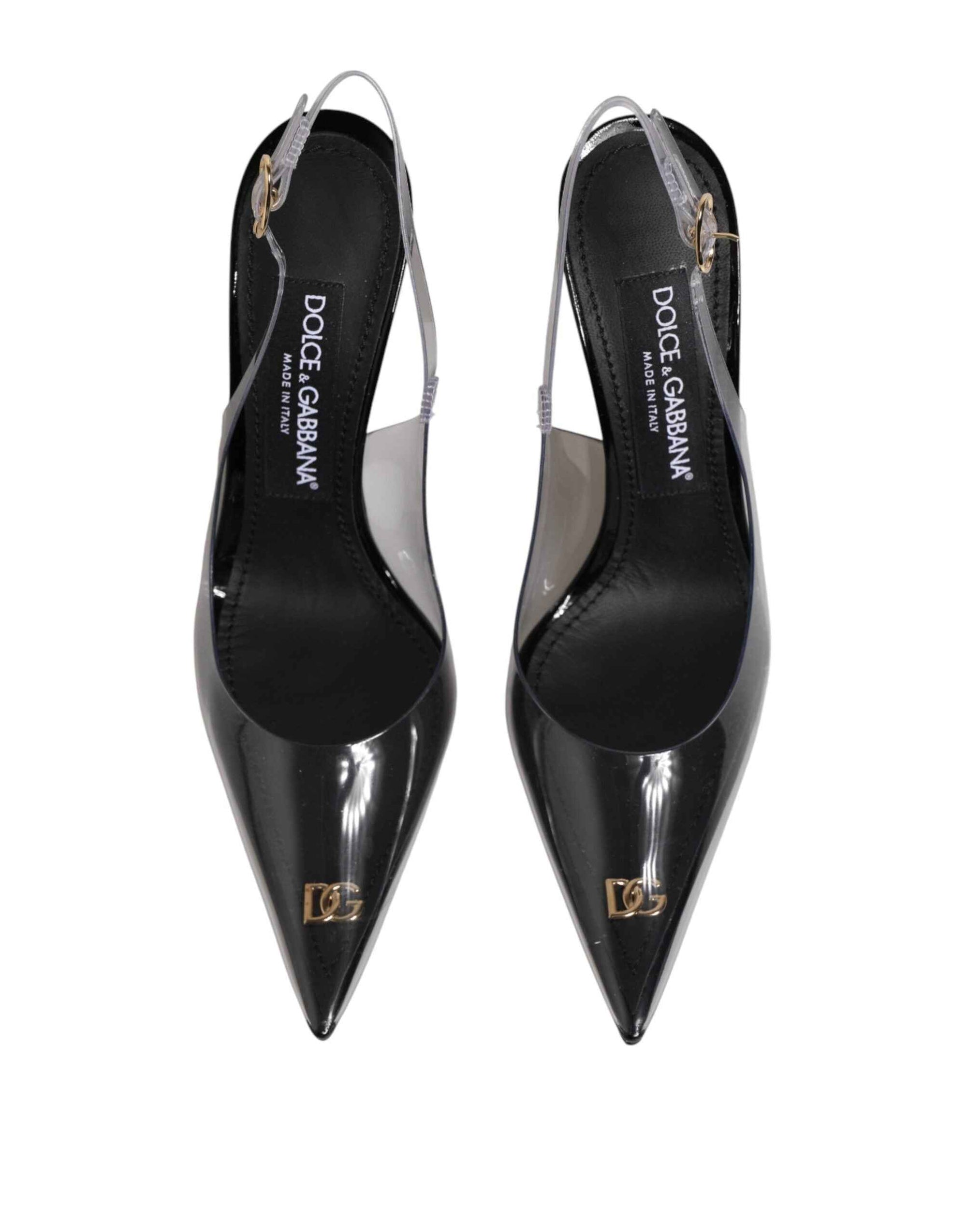 Dolce & Gabbana Black Leather Clear PVC Slingback Pumps Shoes