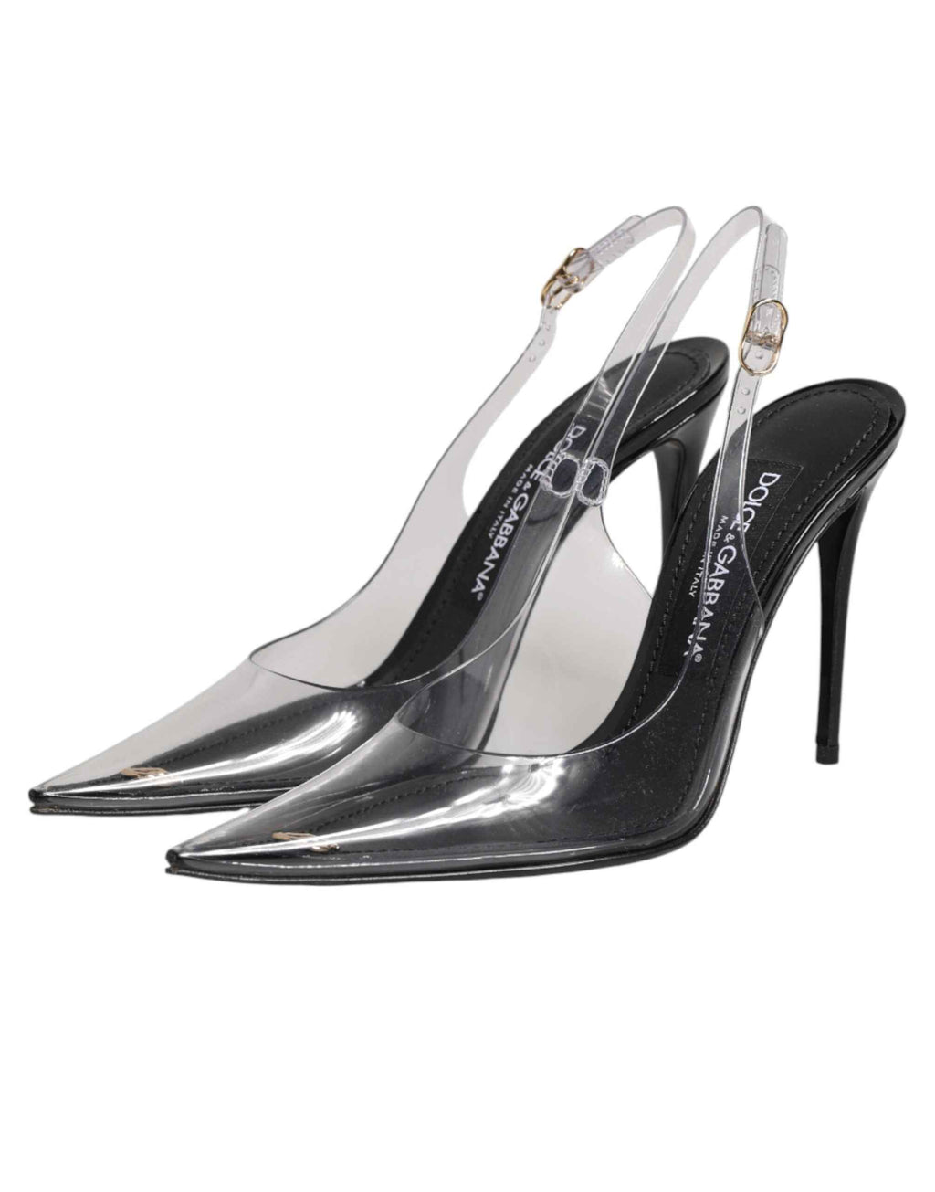 Dolce & Gabbana Black Leather Clear PVC Slingback Pumps Shoes