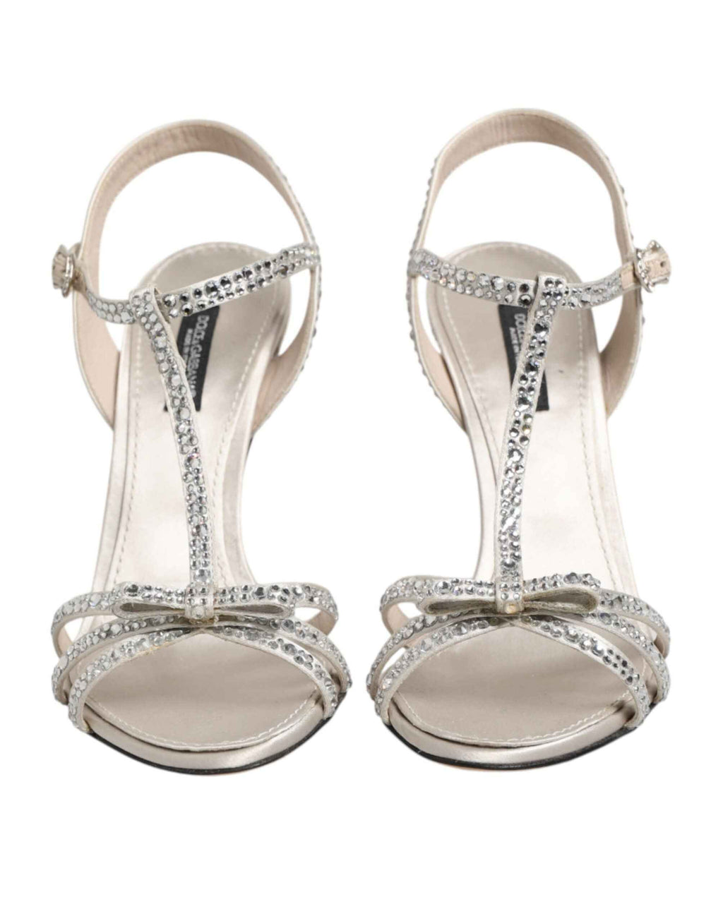 Dolce & Gabbana Silver Strass Ankle Strap Heels Sandals Shoes