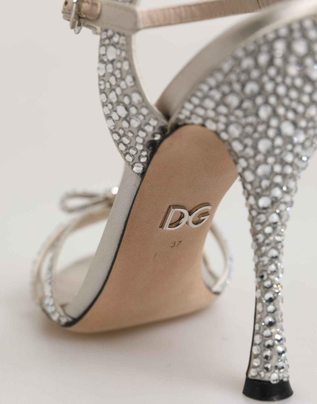 Dolce & Gabbana Silver Strass Ankle Strap Heels Sandals Shoes