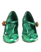Dolce & Gabbana Green Silk MARY JANES Leaf Sandals Shoes