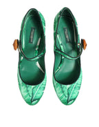 Dolce & Gabbana Green Silk MARY JANES Leaf Sandals Shoes