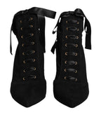 Dolce & Gabbana Black Stiletto Heels Lace Up Boots Shoes
