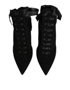 Dolce & Gabbana Black Stiletto Heels Lace Up Boots Shoes