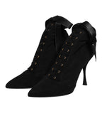 Dolce & Gabbana Black Stiletto Heels Lace Up Boots Shoes