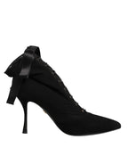 Dolce & Gabbana Black Stiletto Heels Lace Up Boots Shoes
