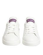 Dolce & Gabbana White Purple Leather Casual Sneakers Shoes