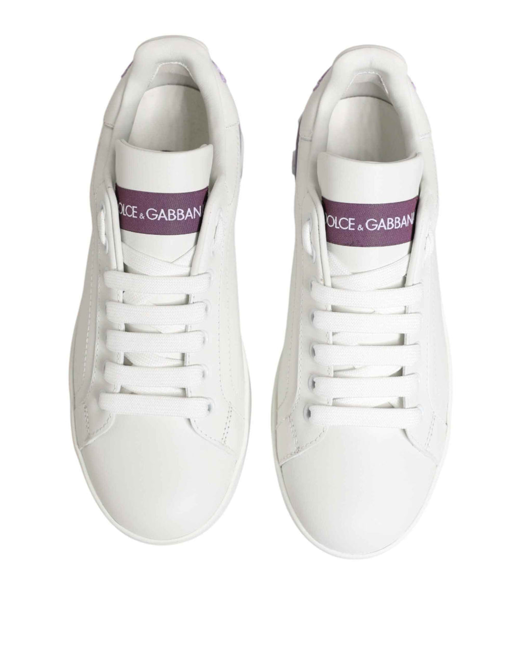 Dolce & Gabbana White Purple Leather Casual Sneakers Shoes