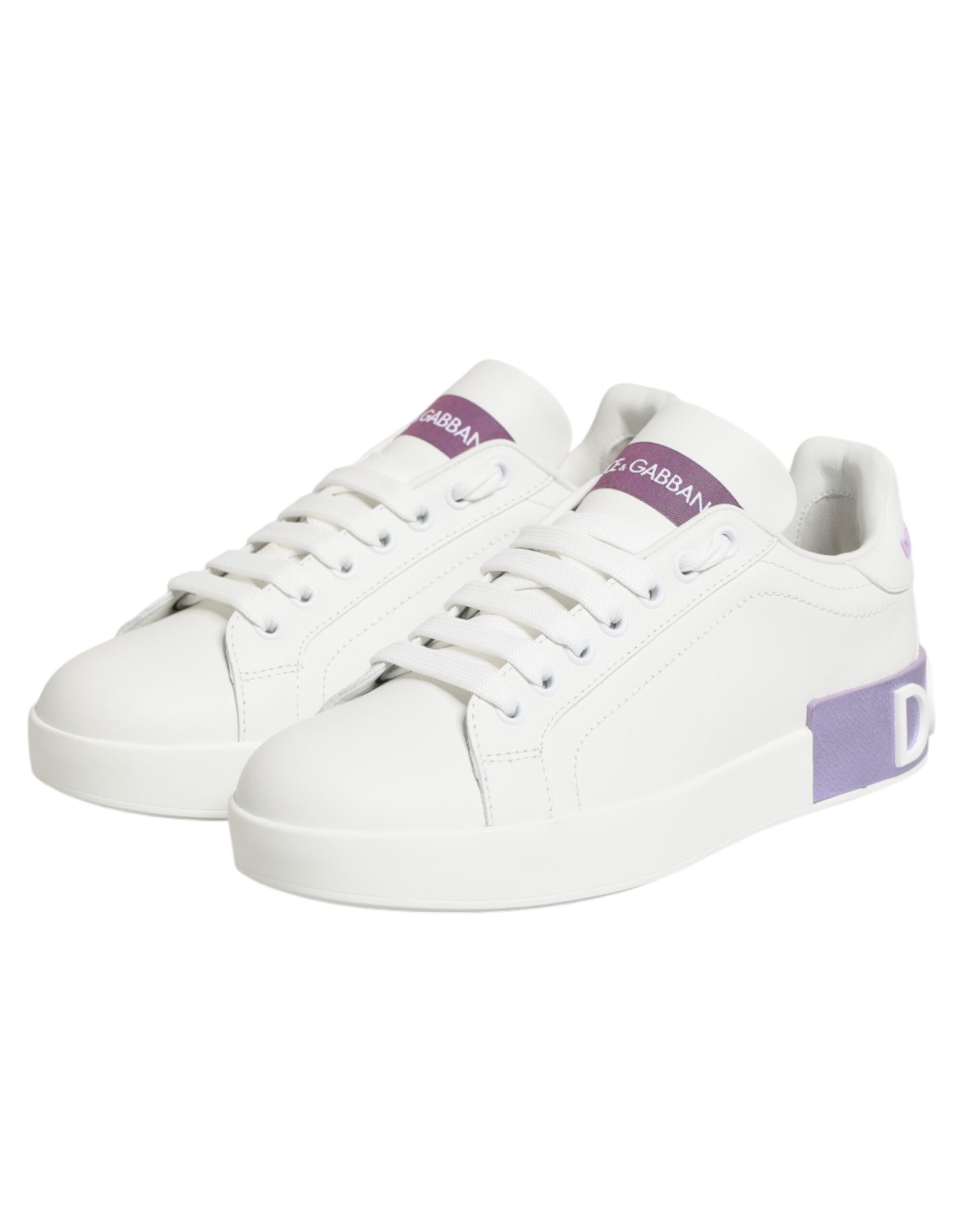 Dolce & Gabbana White Purple Leather Casual Sneakers Shoes