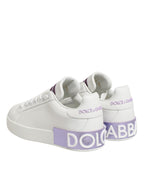 Dolce & Gabbana White Purple Leather Casual Sneakers Shoes