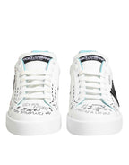 Dolce & Gabbana White Leather Graffiti Low Top Sneakers Shoes