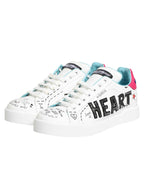Dolce & Gabbana White Leather Graffiti Low Top Sneakers Shoes