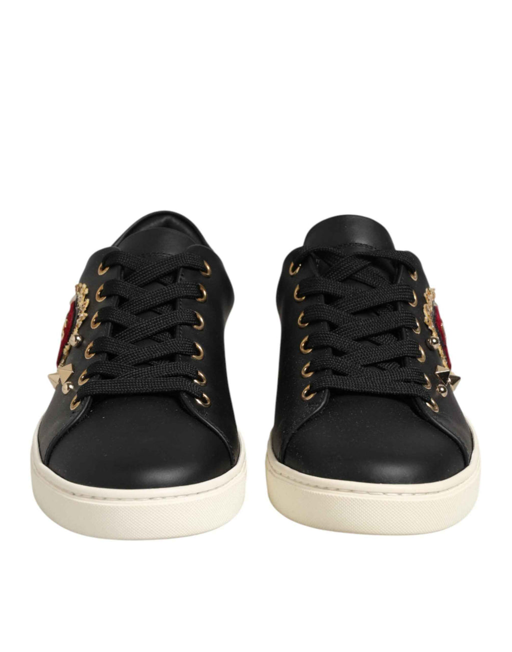 Dolce & Gabbana Black Leather Sacred Heart Sneakers Shoes