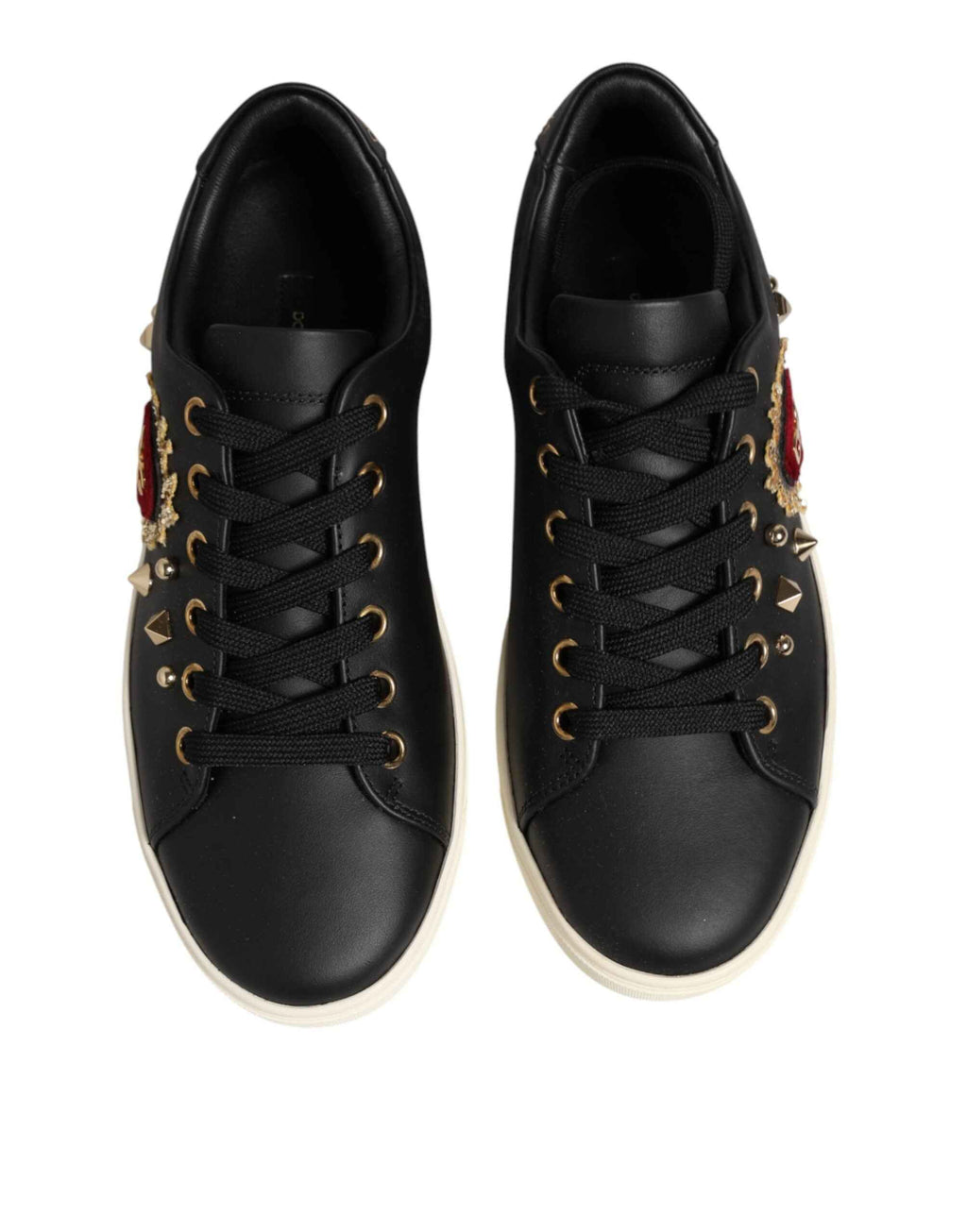 Dolce & Gabbana Black Leather Sacred Heart Sneakers Shoes