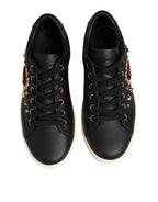 Dolce & Gabbana Black Leather Sacred Heart Sneakers Shoes