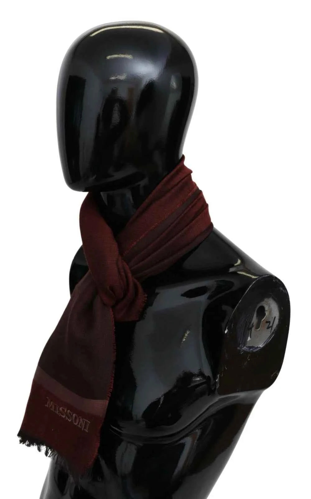 M Missoni Maroon Striped Wool Blend Unisex Wrap Fringes Scarf