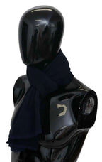 M Missoni Dark Blue Wool Unisex Neck Wrap Fringes Logo Scarf