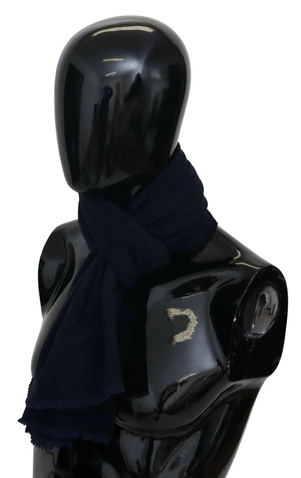 M Missoni Dark Blue Wool Unisex Neck Wrap Fringes Logo Scarf